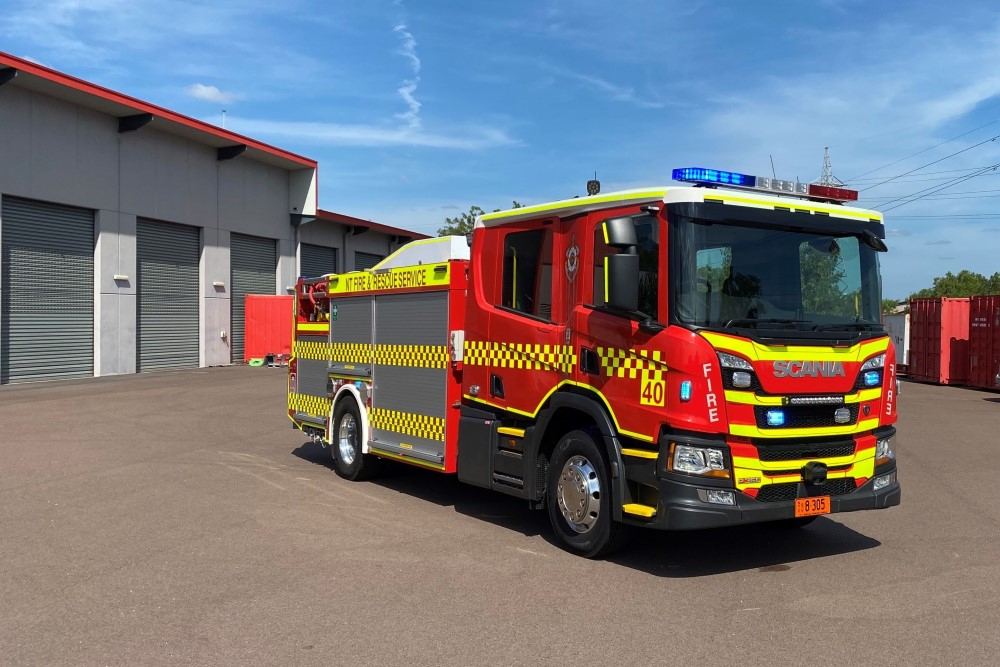 Scania Displays EV Fire Truck Alongside a 1991 Fire Fighter image